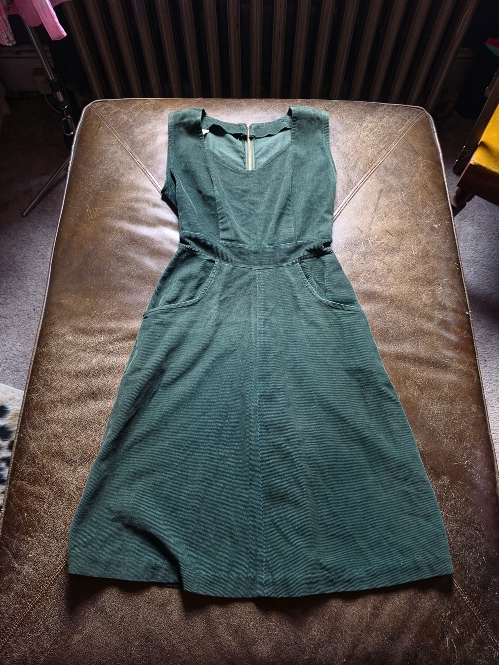 Vintage Queen Brand Forest Green Corduroy Pinafore Jumper Dress